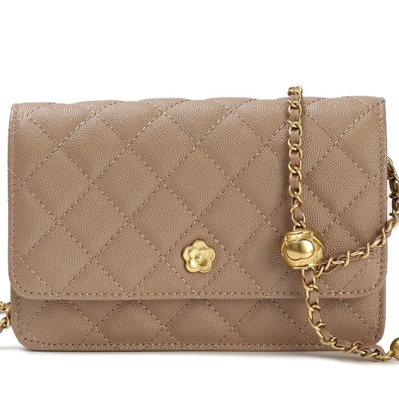 Tiffany & Fred Paris Handbags - Tiffany & Fred Paris Quilted Caviar Leather Crossbody Shoulder Bag - Tan
